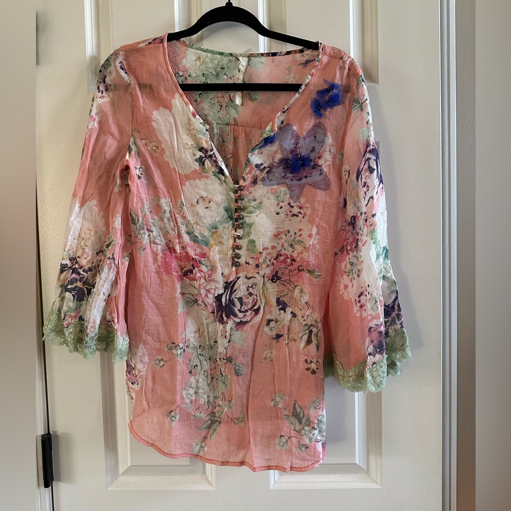 Aratta Silent Journey Long Sleeve Blouse Top Floral Sheer Size XS - Picture 2 of 12